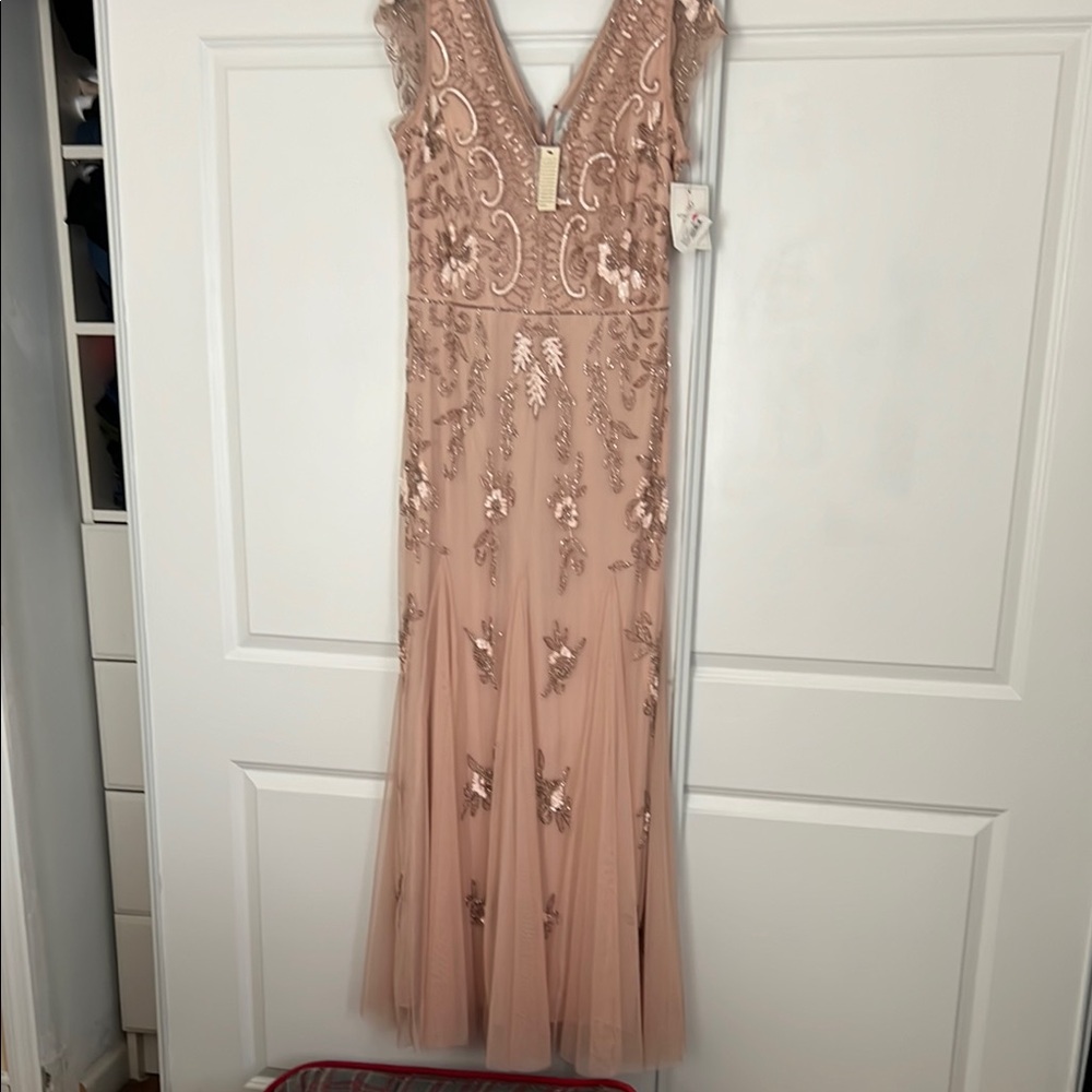 Adrianna Papell Pink and Gold Sequin Embellished Gown